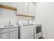 Functional laundry room featuring modern washer and dryer, sink, and cabinetry for storage and convenience at 11469 Lottie Cir, Noblesville, IN 46060