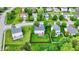 Aerial view of a neighborhood showing manicured lawns, tree-lined streets, and diverse architectural home designs at 13209 Westwood Ln, Fishers, IN 46038