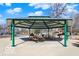 Green gazebo with multiple picnic tables for a perfect shaded gathering space at the park at 1512 Bellefontaine St, Indianapolis, IN 46202