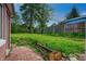 Fenced backyard with a small brick patio and lawn area at 1717 W 10Th St, Anderson, IN 46016