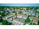 Aerial shot showcases townhomes with green lawns, surrounded by a neighborhood, plus a detached garage at 2260 Central Ave, Indianapolis, IN 46205