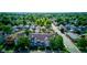 Aerial view of a residential neighborhood, highlighting the tree-lined streets and the row of townhomes at 2260 Central Ave, Indianapolis, IN 46205