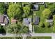 An aerial view of a house in a green neighbourhood with a detached garage and driveway at 4721 E Morris St, Indianapolis, IN 46203