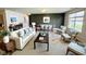 Bright living room area features a modern sofa, accent chairs, and a dining table at 5313 Brandywine Dr, Whitestown, IN 46075