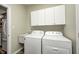 Bright laundry room featuring a utility sink, washer, dryer, and ample white cabinetry for storage at 6816 Park Square Dr # C, Avon, IN 46123