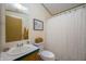 Bathroom featuring a toilet, sink with vanity, and a shower curtain with design at 9621 N County Road 25 W, Muncie, IN 47303