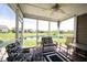 Screened in patio with seating overlooking a pond view at 10267 Ranford Blvd, Fishers, IN 46040