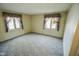 Cozy bedroom featuring neutral paint, patterned carpet, and natural light from two windows at 10827 Wonderland Dr, Indianapolis, IN 46239