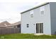 Exterior view of a light blue house with a fenced backyard and well-maintained lawn at 10835 Spirit Dr, Ingalls, IN 46048