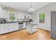 Modern kitchen featuring stainless steel appliances, white cabinets, and hardwood flooring at 1505 Spann Ave, Indianapolis, IN 46203