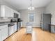 Spacious kitchen features stainless steel appliances, white cabinets, and a rolling island at 1505 Spann Ave, Indianapolis, IN 46203