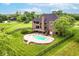 Backyard view of a brick home showcasing a pool and a well-maintained lawn enclosed by a fence at 16285 Remington Dr, Fishers, IN 46037