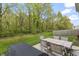 Patio with grill and table with view of the tree-lined yard, offering an ideal space for outdoor dining at 4629 Rainwater Ln, Whitestown, IN 46075
