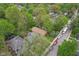 A high-angle shot reveals a neighborhood's landscape, adorned with lush trees and charming residences on spacious lots at 4810 Winthrop Ave, Indianapolis, IN 46205