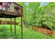 Lush backyard view from wooden deck offers privacy with a beautiful wooden fence and vibrant greenery at 5348 Pelham Way, Indianapolis, IN 46216