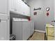 Well-organized laundry room with white cabinets and modern appliances for convenience at 6150 Rolling Rock Ln, Noblesville, IN 46062