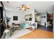 Open-concept living room featuring modern decor, hardwood flooring, and plenty of natural light at 7045 Gavin Dr, Indianapolis, IN 46217