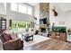 Inviting living room with a stone fireplace, large windows and comfortable seating at 7716 Traders Hollow Ln, Indianapolis, IN 46278