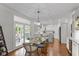 Bright dining area with a glass table, modern chairs, and view to the kitchen, offering a stylish dining experience at 11245 Old Stone Dr, Indianapolis, IN 46236
