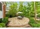 Outdoor dining area with umbrella and elegant seating area surrounded by lush greenery, perfect for gatherings at 11245 Old Stone Dr, Indianapolis, IN 46236