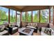 Relaxing screened porch featuring comfortable seating and a fire pit, perfect for outdoor living at 12152 Teal Ln, Carmel, IN 46032