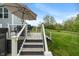 Spacious back deck with an umbrella-covered dining set perfect for entertaining and relaxing with views of the backyard at 12811 Corydon Dr, Fishers, IN 46037