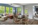 Inviting living room with large windows, a comfortable sofa, and stylish decor, perfect for relaxation and entertaining at 12811 Corydon Dr, Fishers, IN 46037