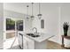 A well-lit kitchen island with stainless sink and faucet; sliding glass doors to the back yard at 213 S State Ave, Indianapolis, IN 46201