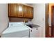 Convenient laundry room featuring washer and dryer with overhead storage cabinets at 265 Monticello Dr, Greenwood, IN 46142