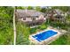 Stunning backyard featuring a sparkling in-ground pool, spacious patio, and beautifully landscaped greenery at 265 Monticello Dr, Greenwood, IN 46142