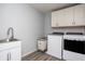 Functional laundry room with modern white cabinets, a stainless steel sink, and front-load machines at 5770 Flagler Ln, Brownsburg, IN 46112