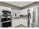Bright kitchen features stainless steel appliances, mosaic backsplash and a double basin sink at 8103 Laughlin Dr, Indianapolis, IN 46219