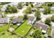 Aerial view of a neighborhood with green lawns, backyard pool, and lush trees at 8108 Amarillo Dr, Indianapolis, IN 46237