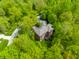 An aerial view displaying a luxury home with a deck, surrounded by lush trees and greenery at 9387 Sullivan Pl, Zionsville, IN 46077