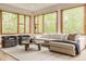 Sunlit living room featuring hardwood floors, large windows, comfortable seating, and modern decor at 9387 Sullivan Pl, Zionsville, IN 46077
