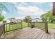 Spacious wooden deck with railing, perfect for outdoor relaxing, entertaining and enjoying the backyard view at 980 Red Maple Ct, Greenwood, IN 46143