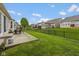 Well-maintained backyard with lush lawn, patio, and black metal fence, ideal for outdoor enjoyment at 14018 Powder Dr, Carmel, IN 46033