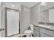 Modern bathroom with a walk-in shower, sleek vanity, and a neutral color scheme at 3546 Brampton Ln, Westfield, IN 46074