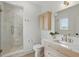Bathroom with glass shower, marble countertops, and double vanity sinks at 4078 Besbie Way, Bargersville, IN 46106
