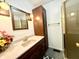 Bathroom featuring a vanity, stylish mirror, and a shower, creating a comfortable and functional space at 6335 Linden Dr, Indianapolis, IN 46227