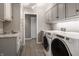 Laundry room with modern appliances, cabinets, and granite countertops at 7770 N Pennsylvania St, Indianapolis, IN 46240