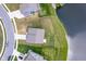 Bird's eye view of a residence showing its roof and layout, backing to a lake at 991 Terra Ln, Franklin, IN 46131