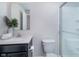 Bright bathroom with granite countertop vanity, modern fixtures, and a glass-enclosed shower for a spa-like experience at 991 Terra Ln, Franklin, IN 46131