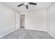 Secondary bedroom highlighting neutral walls, carpet, and a ceiling fan at 991 Terra Ln, Franklin, IN 46131