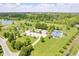 Overhead shot of park with pond, playground, gazebo, and parking at 991 Terra Ln, Franklin, IN 46131