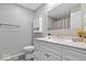 Full bathroom with a single sink vanity and storage cabinet with flowers at 10444 Collingswood Ln, Fishers, IN 46037