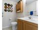 Cozy bathroom with vanity, toilet, and decorative wall art at 10616 Bartley Dr, Indianapolis, IN 46236