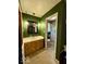 Bathroom featuring a vanity, mirror, olive-green paint, and toilet in another room at 10946 Maze Rd, Indianapolis, IN 46259