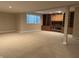 Basement featuring carpet, a fireplace, and built-in shelves at 13827 Driftwood Dr, Carmel, IN 46033