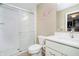Bright bathroom with a shower, modern vanity, and soft natural light at 14003 Grannan Ln, Carmel, IN 46074
